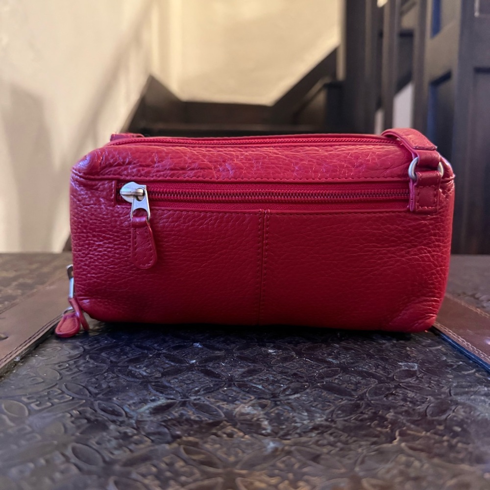 Genuine Leather Red MiniCrossbody Organizer Bag by ILI New York - Picture 4 of 16